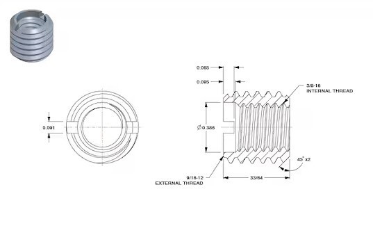 E-Z Lok 329-6- 3 Pack Extra Heavy Wall Self Locking Insert, 3/8"-16 Int Thread