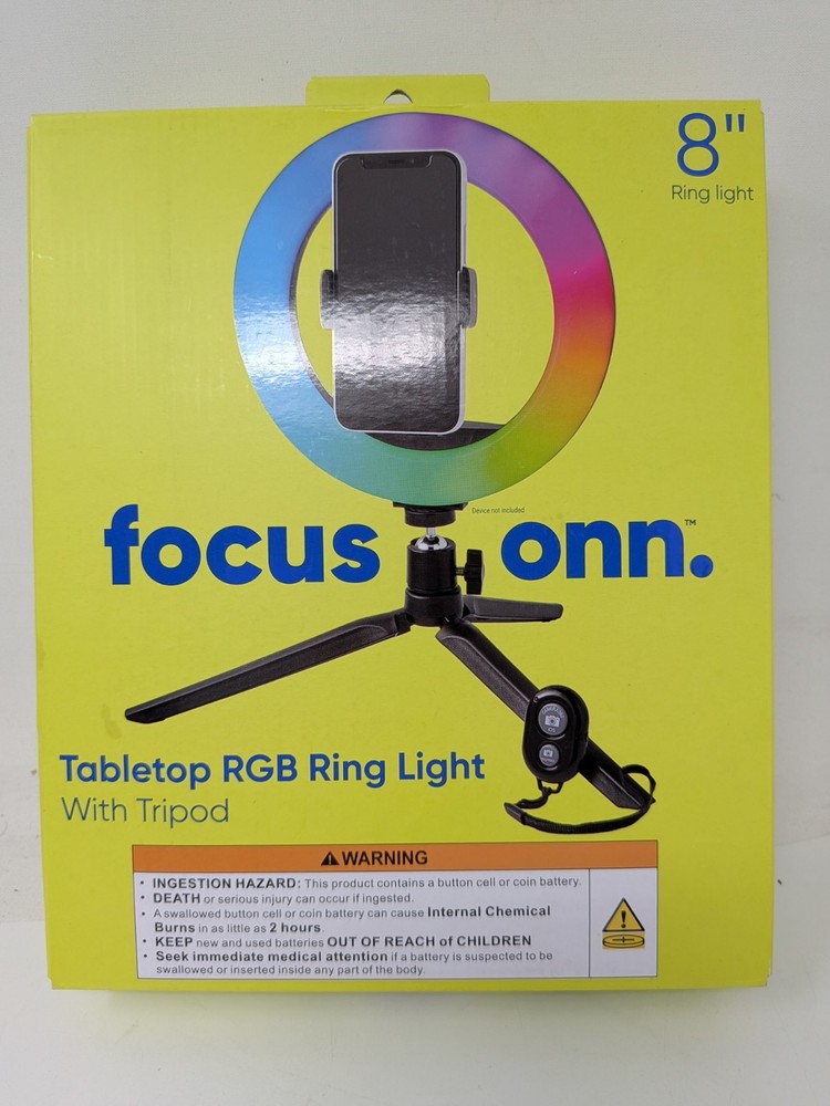 NEW Onn 8" Tabletop RGB Ring Light with Tripod Multicolor LED Adjustable Light