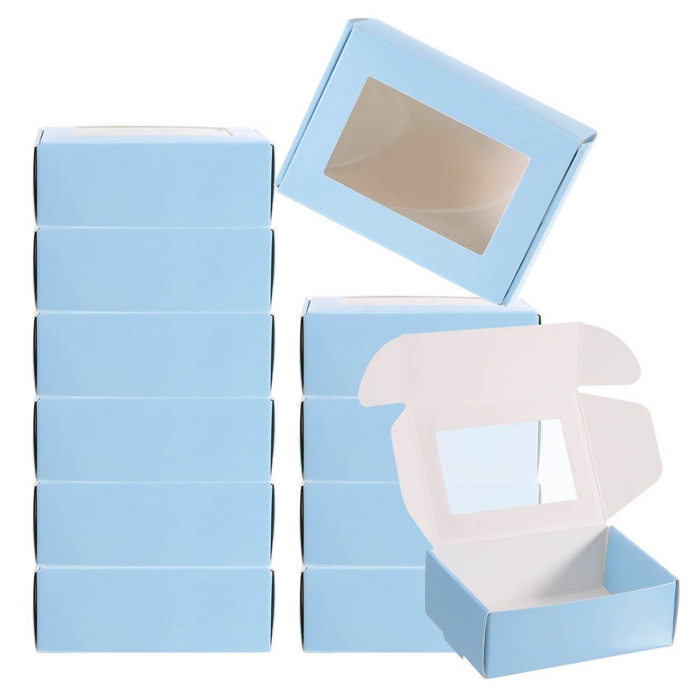 30 Pack 3.5"x2.5"x1" Paper Soap Box with Window Soap Boxes Rectangle Blue