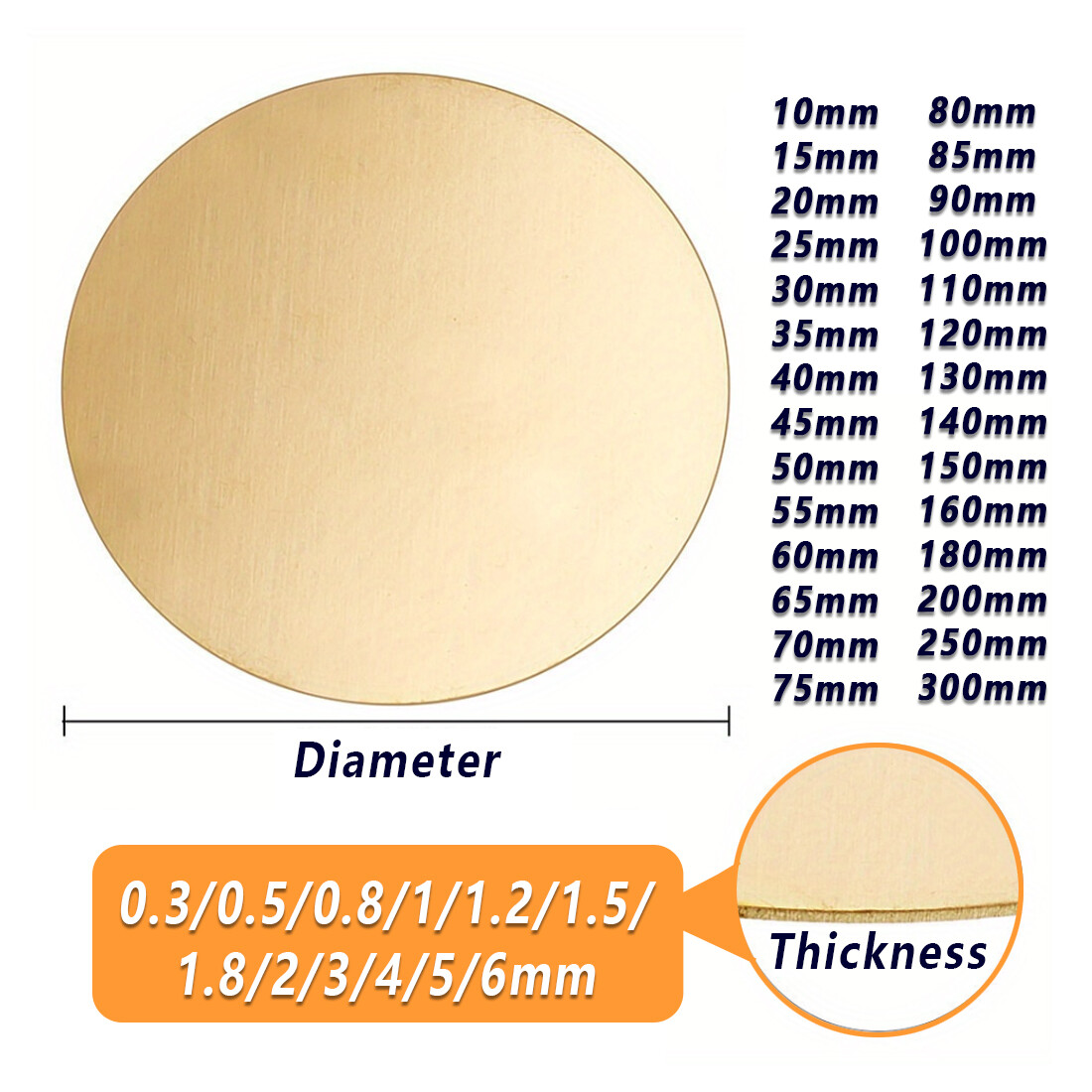 H62 Solid Brass Discs Plate Round Sheets Thick 0.5/1/1.5/2/3/4/5/6mm OD 10~300mm