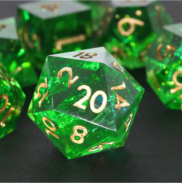 Green Cosmos Sharp Edged 7 Dice Set Poly RPG DnD Dungeons Dragons AD&D d20