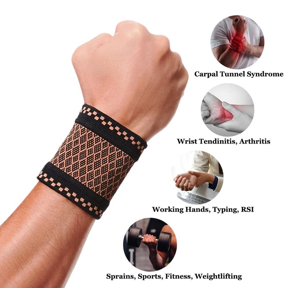 Copper Wrist Compression Brace (2Pcs), Elastic Support Sleeve Medium