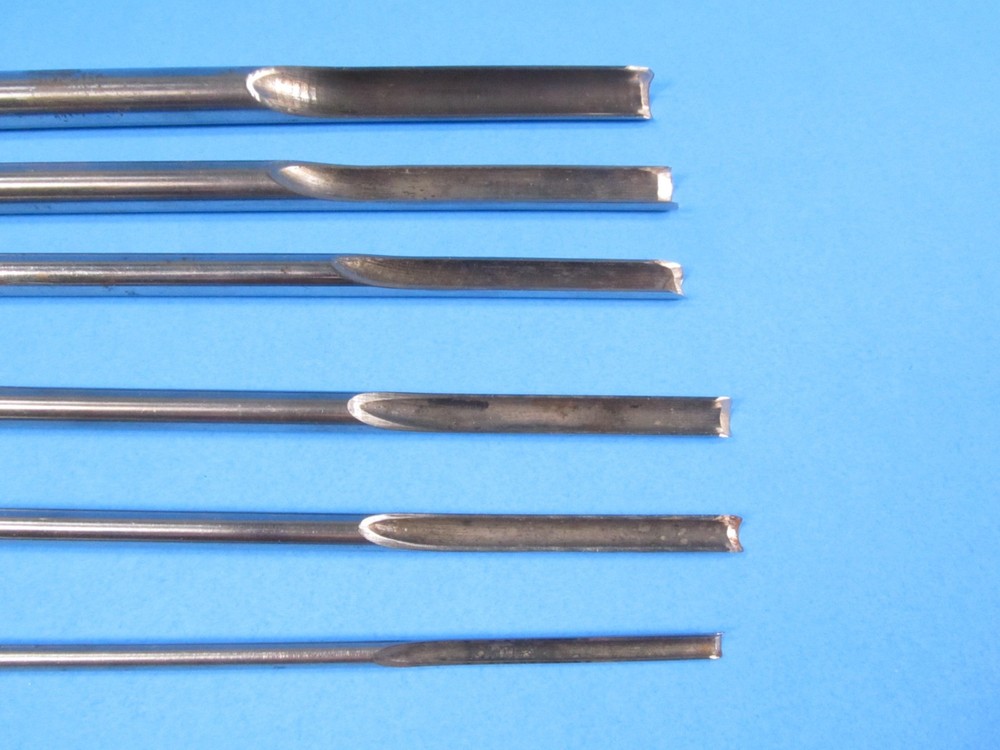 uncommon set 6 drill rod style wood gouges or carving tools w/ knurled handles