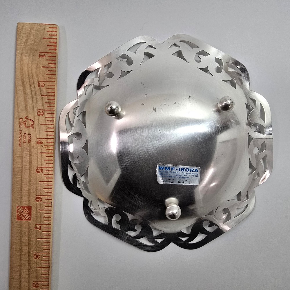 Vintage WMF Ikora Footed Candy Dish MCM Scalloped Pierced Edge Germany 7.5"
