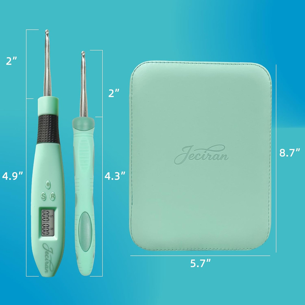 24 Interchangeable Heads Light up Crochet Hook Set with Digital Stitch Counter,E