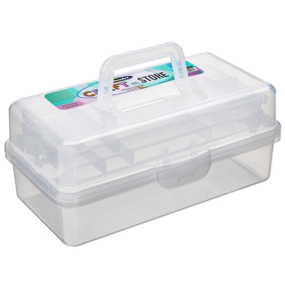 Multi-Layer Plastic Dividing Craft Storage Box - Portable Handled Art Supply ...