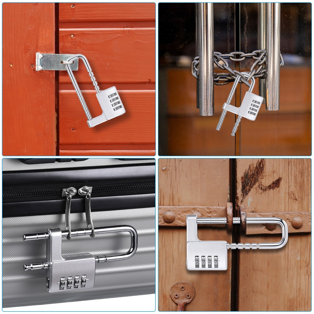 Cabinet Password Padlock Adjustable Long Shackle Lock 4-Digit Combination Silver