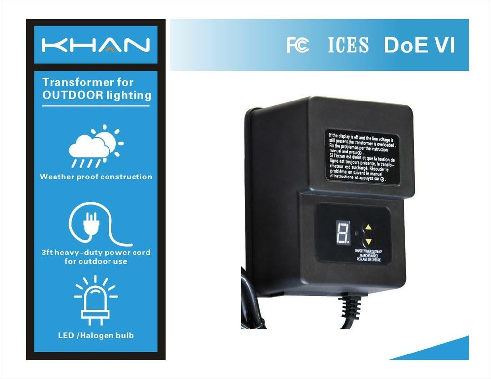 KHAN TECH Low-Voltage Landscape Lighting Transformer 200w, 12VAC - Timer&Sensor