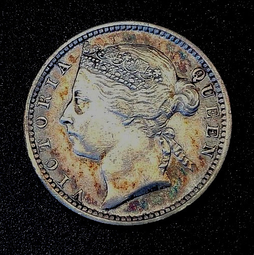 Straits Settlements, 1900, 10 Cents, silver, AU, some  nice toning, both sides.