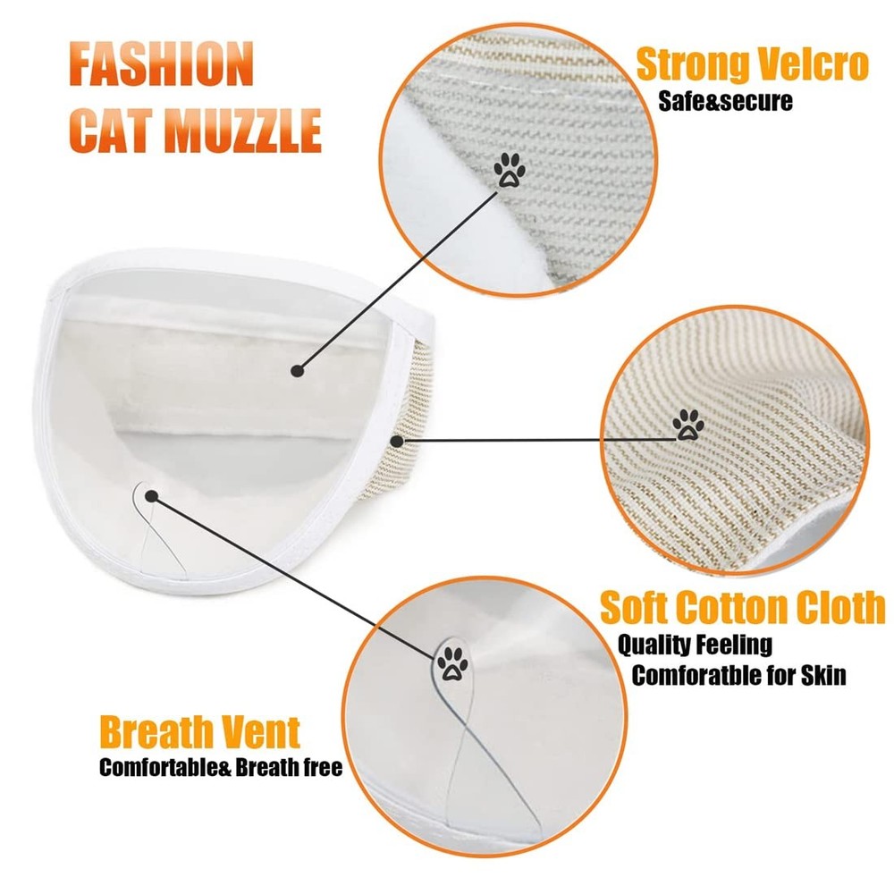 Cat Muzzle, Breathable Muzzles Face Mask Adjustable Kitten S, White