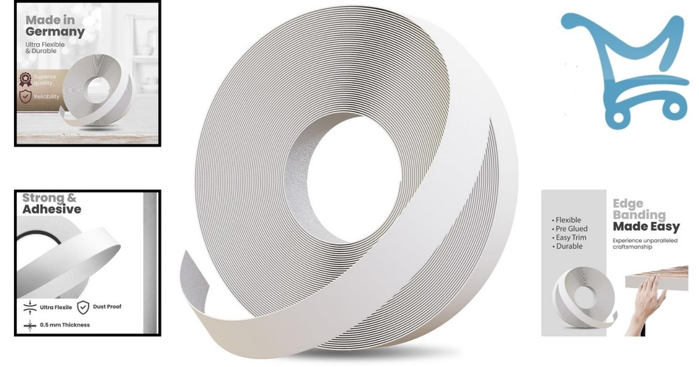 Polyester Melamine Edge Banding White 3/4x50ft Flexible Durable Easy Application