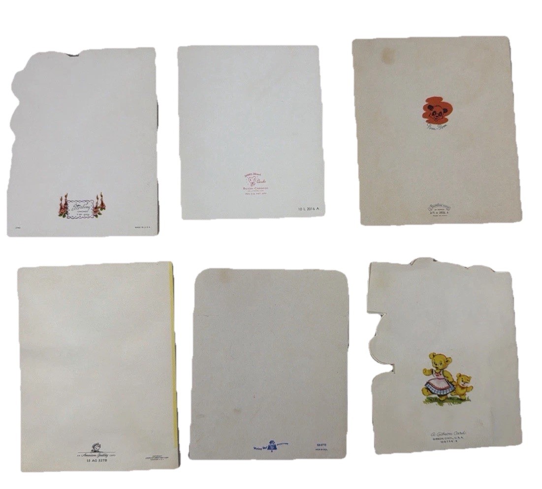 Vintage 1950s Cards Lot Used Die Cut Teddy Bear Pop Up Ephemera AGC Gibson