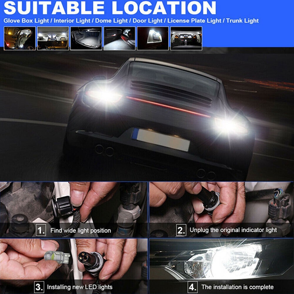 20x LED License Plate Interior Light Bulb Super White T10 194 168 W5W 2825 6000K