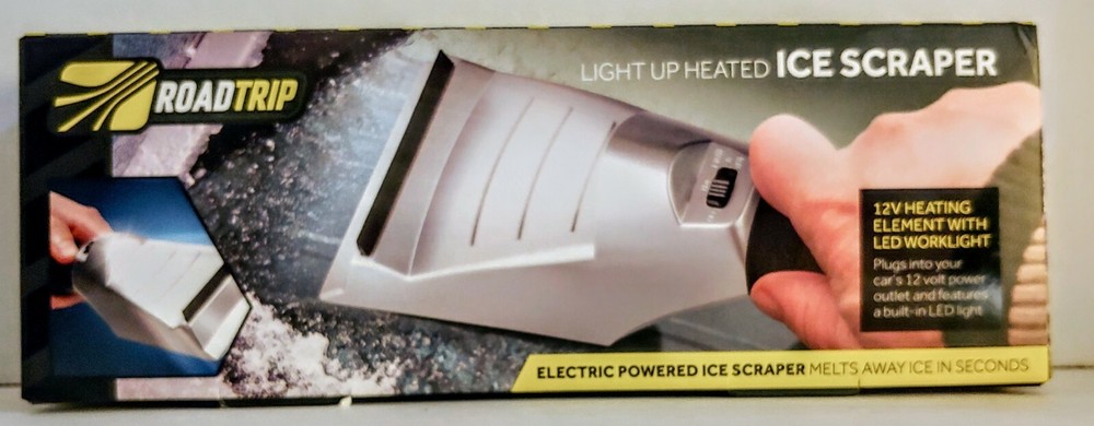 12V Heated Auto Windshield Scraper w/LED Flashlight Melts Away Ice in Seconds