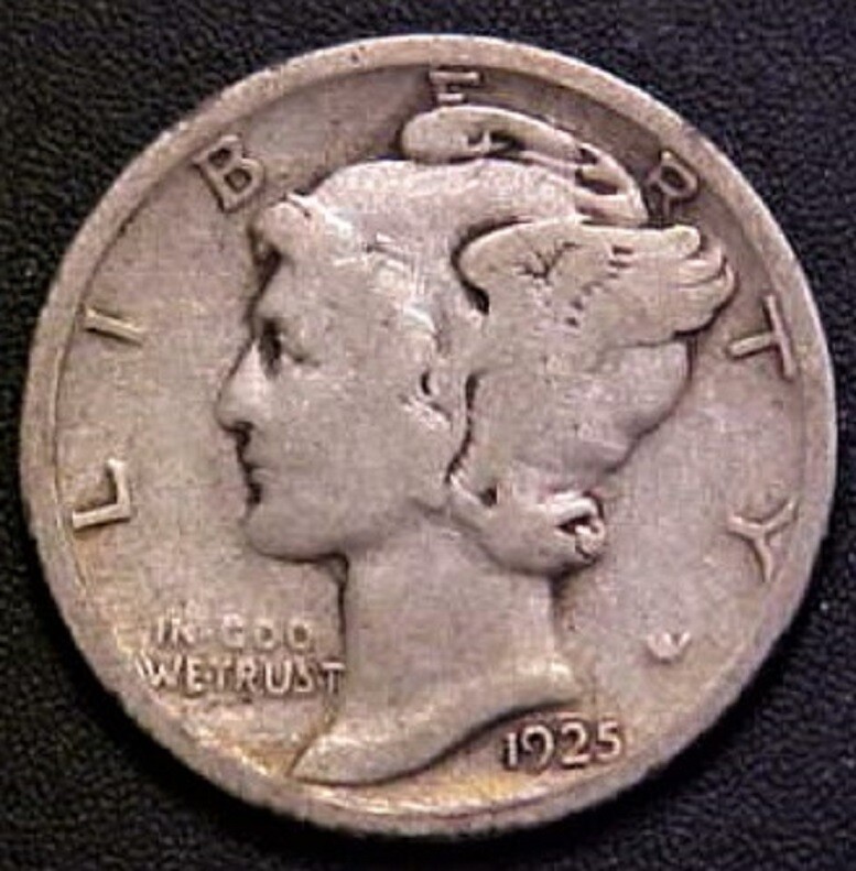 1925 P Mercury Dime circulated 90% Silver Good G , average circulated