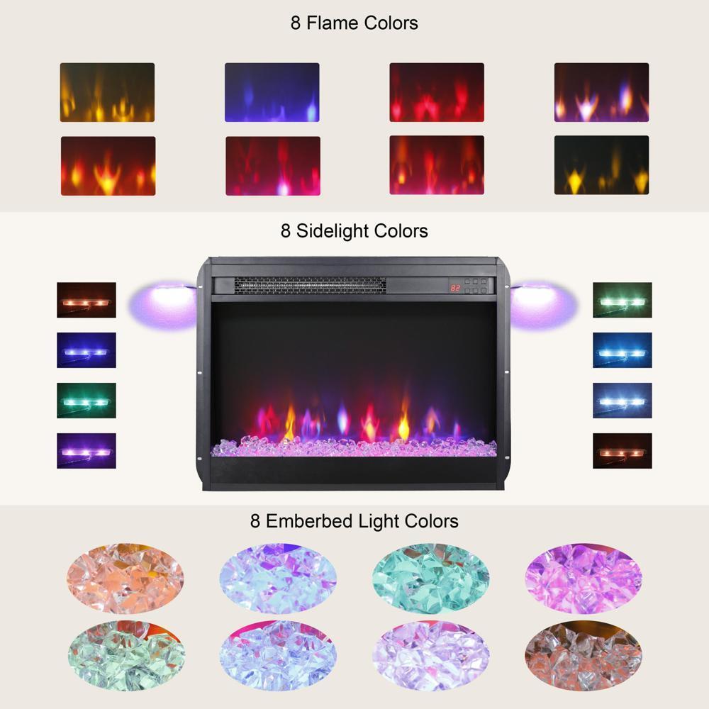 23''Electric Fireplace Insert with Crystal&Realistic Flame Remote Control w/Time