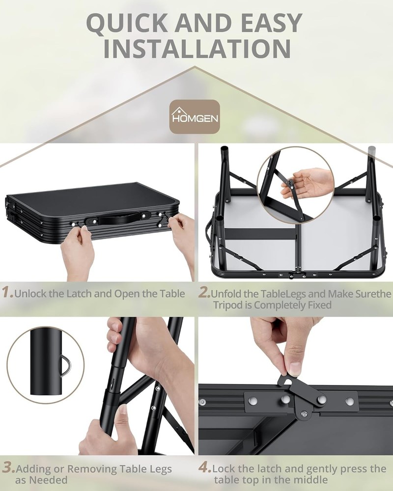 Foldable Lightweight Camping Table - Adjustable Heights 10/20/30 Inch