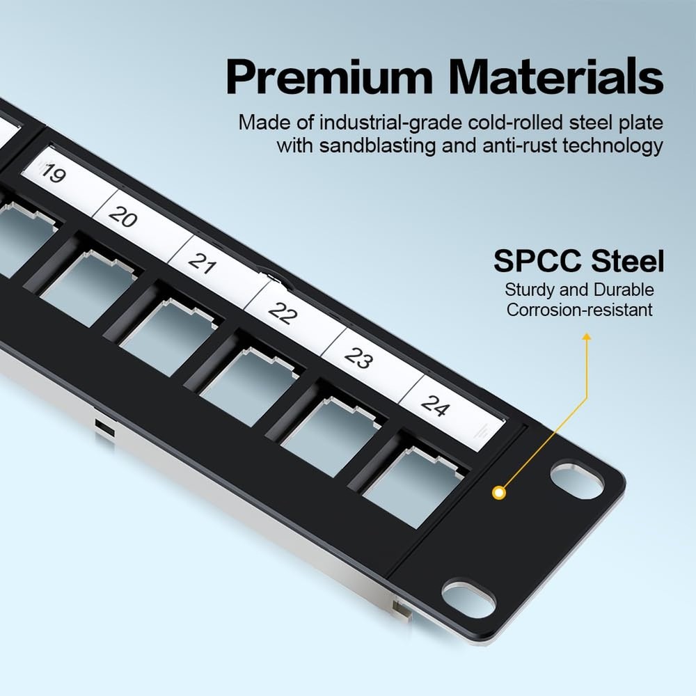 24 Port Patch Panel Blank Keystone Patch Panel 1U 19" for Rackmount & Wall Mo...