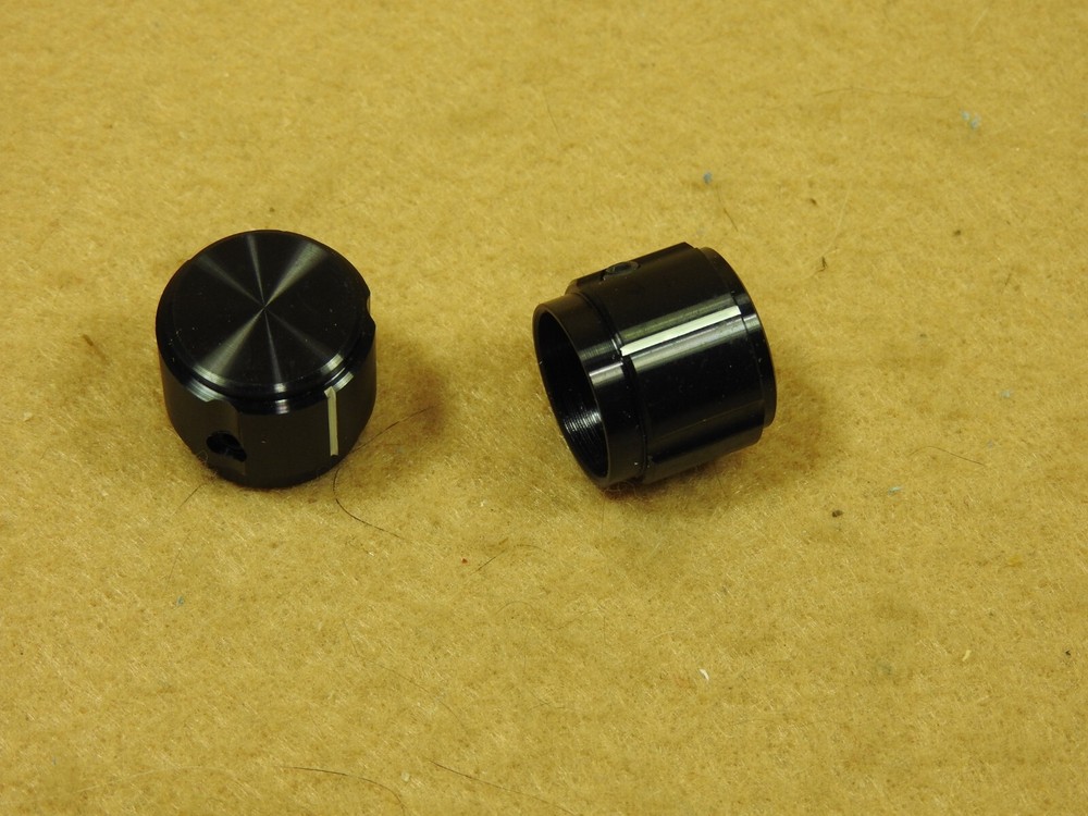 Lot of 2 Nice Aluminum Control Knobs, Black, 3/4" Diam, Black, Pointer - New
