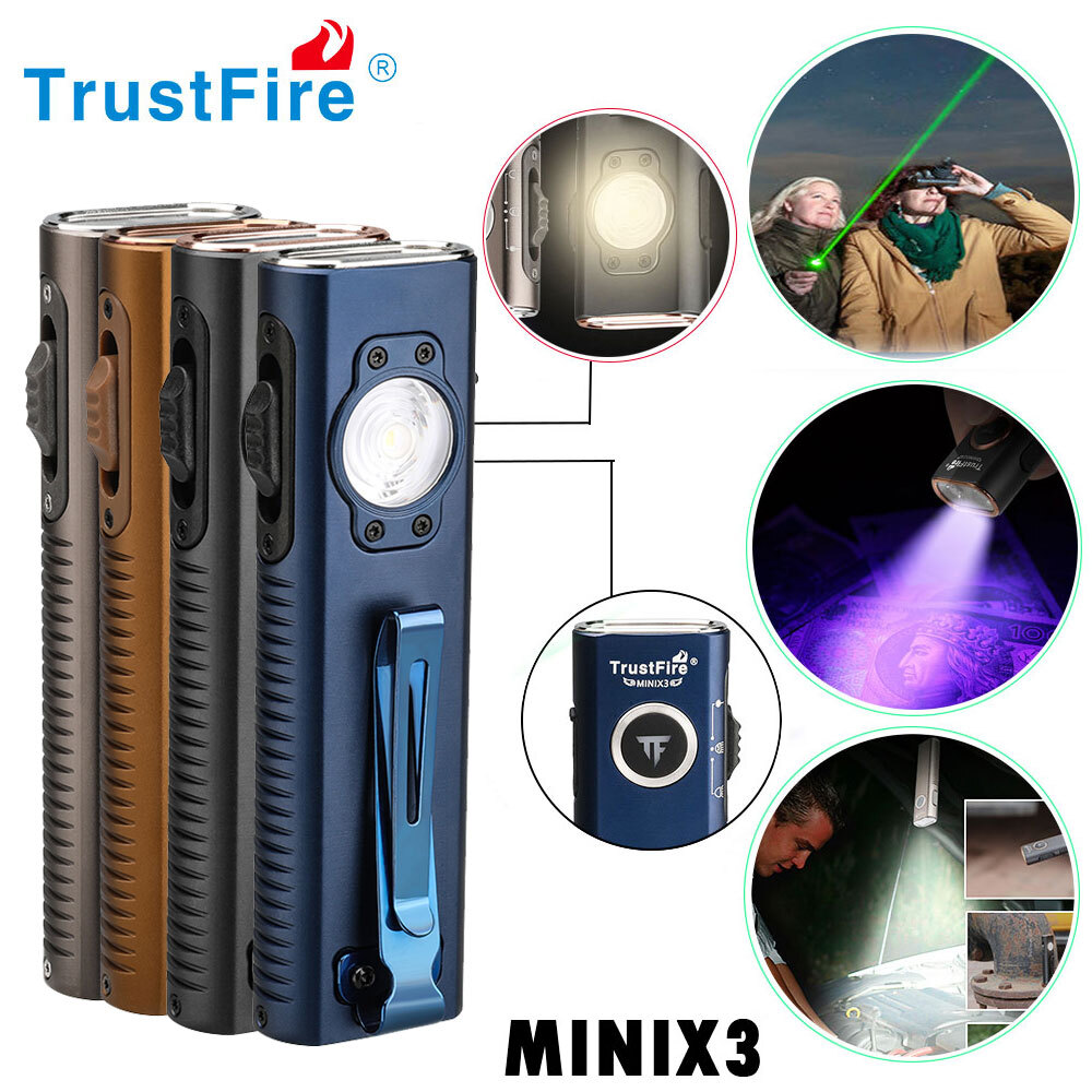 Trustfire Pro Flat EDC Flashlight Small Powerful with LED Light, UV, Green Laser