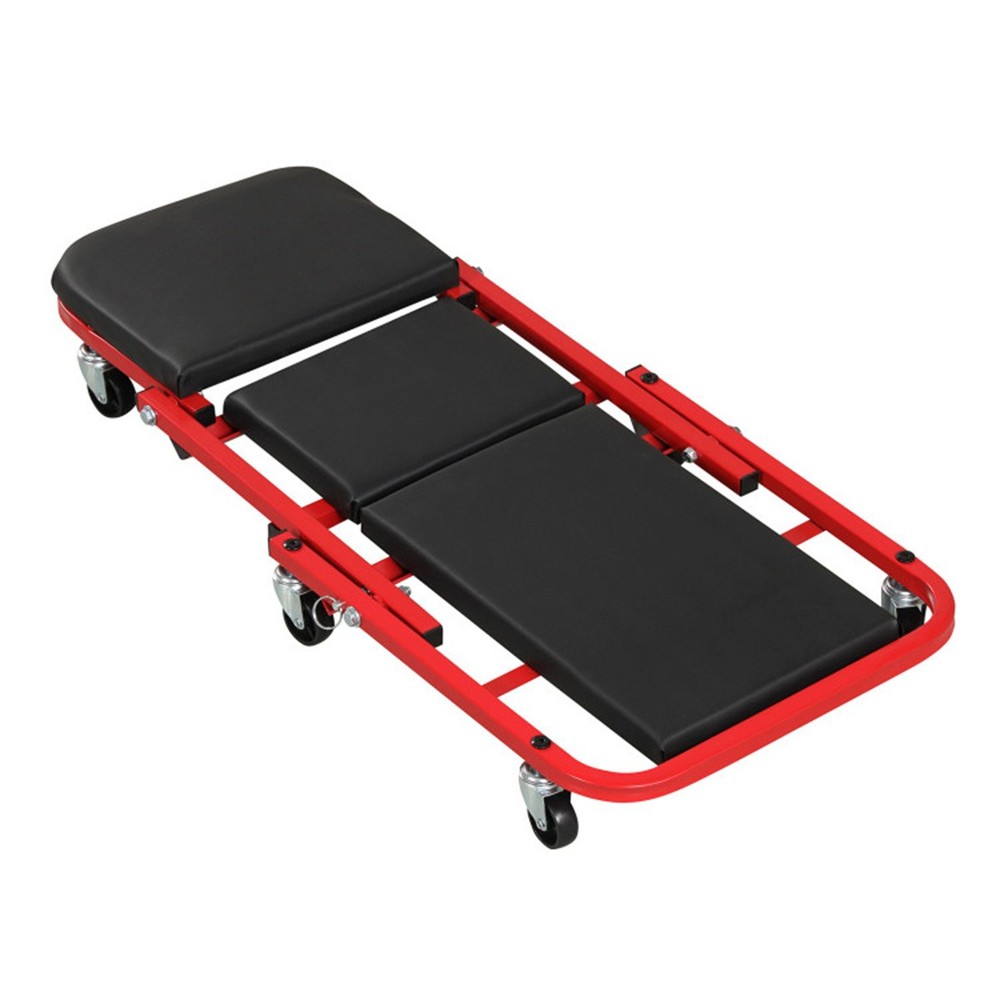 Foldable Mechanic Creeper Stool w/6 Wheels & Cushion - Garage Workspace
