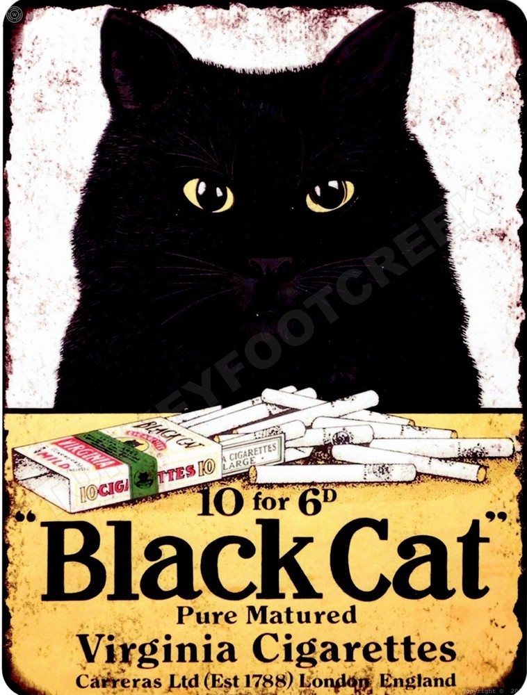 Black Cat Cigarettes 9" x 12" Metal Sign