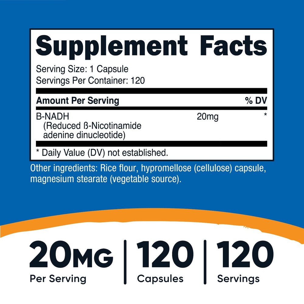 Nutricost NADH Supplement (20mg) 120 Capsules