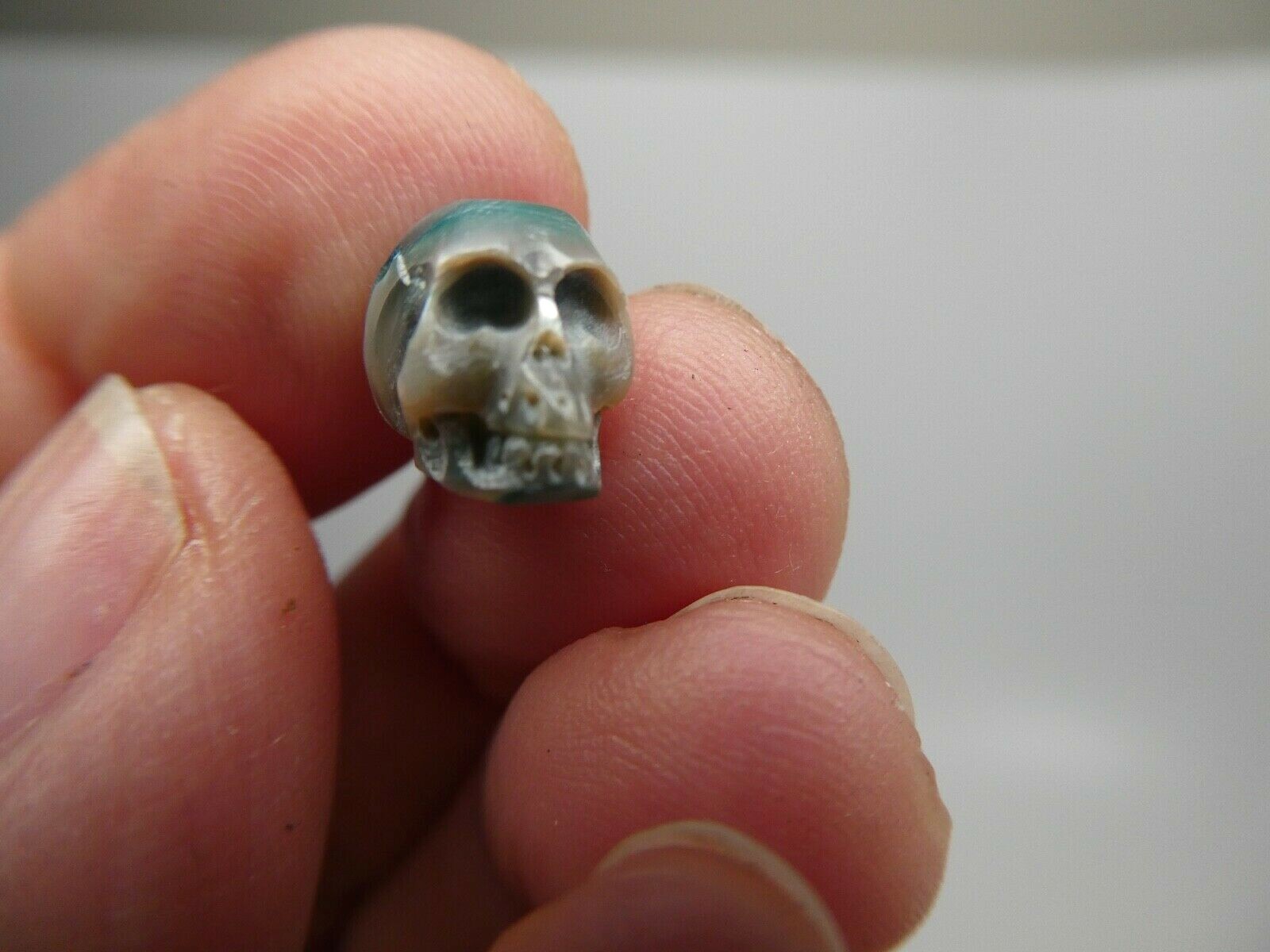 Skull Bead Rare Intricate Detail Hand Carved Blue Genuine Pearl Large Hole Bead