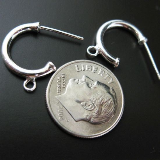 Sterling Silver Single C Shape Hoops- 14mm (Sold Per Pair)