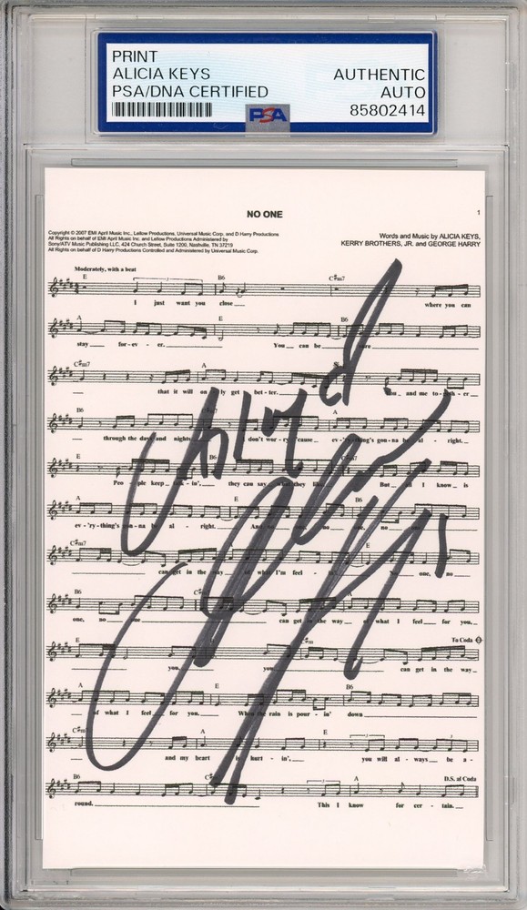 Alicia Keys SIGNED No One Lyric Piano Sheet Music PSA DNA AUTHENTIC AUTOGRAPH
