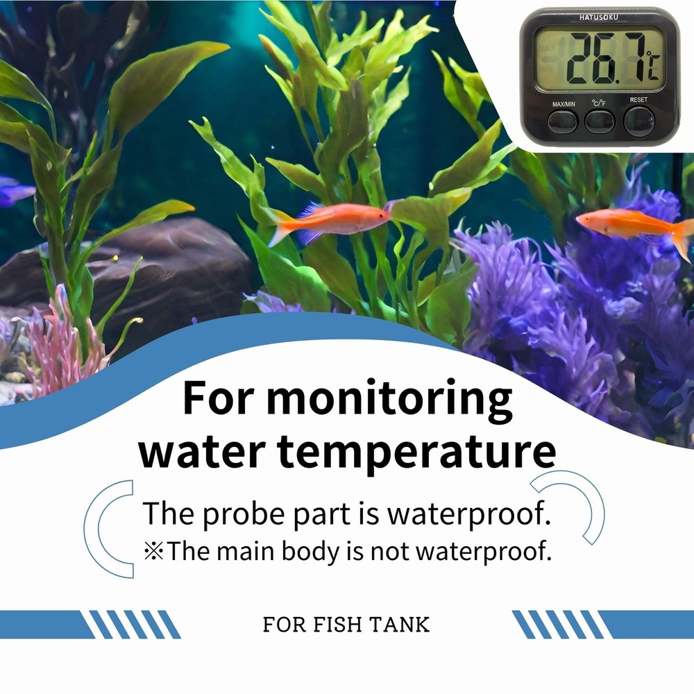 HATUSOKU Digital Thermometer with External Sensor, Magnet, Suction Cup, Black