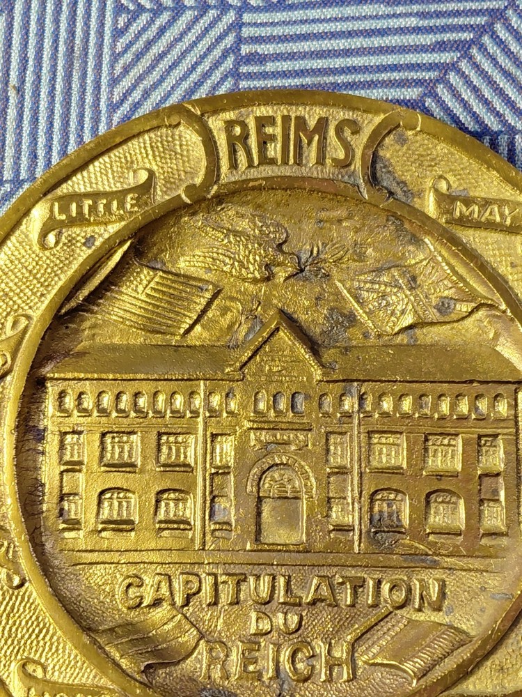 1945 Reims Capitulation Du Reich Shell Brass Plate WW2 Surrender