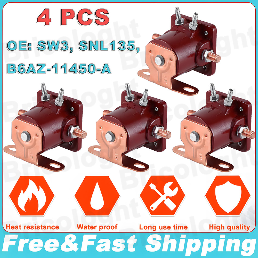 4 X Heavy Duty Solenoid Relay 12V Red Fits For Ford Starter Car Truck SW3 SNL135