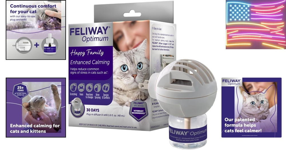Optimum 30 Day Cat Calming Plug In Pheromone Diffuser Starter Kit, 48ml - Hel...