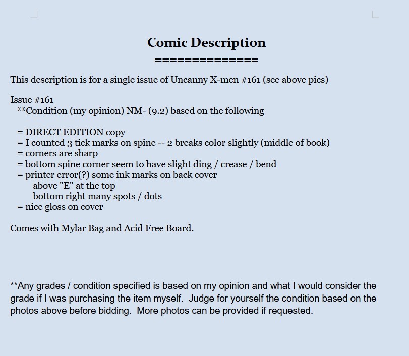 Uncanny X-men 160's -- U Pick single issues to complete your collection