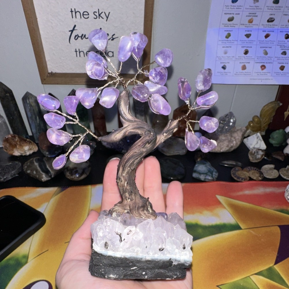Amethyst Crystal Gemstone Tree Decor on Clear Quartz Base