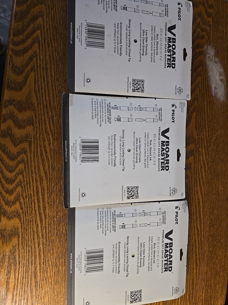 Pilot V Board Master Refillable Dry Erase Marker Medium Tip Black. 3 Packs New