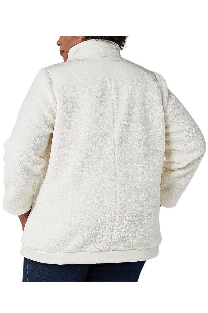 zuda Long Sherpa Jacket with Woven Trims Cloud White