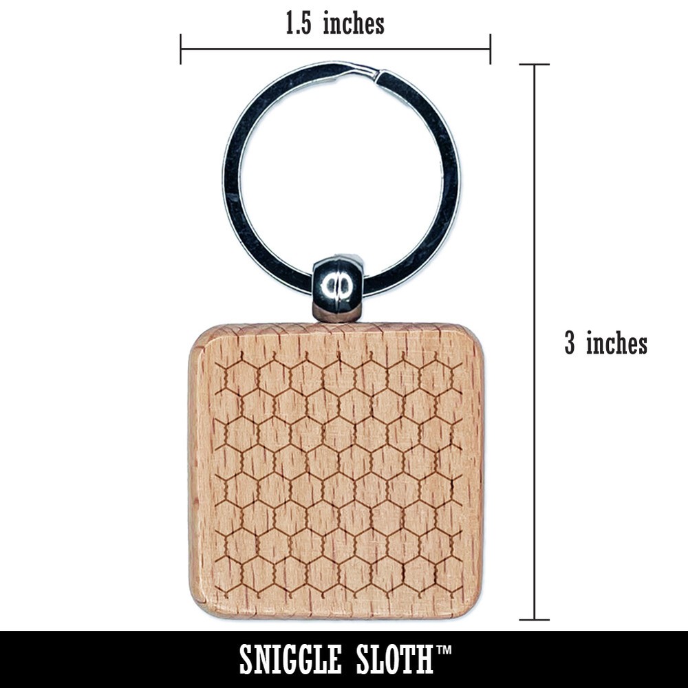 Chicken Wire Engraved Wood Square Keychain Tag Charm