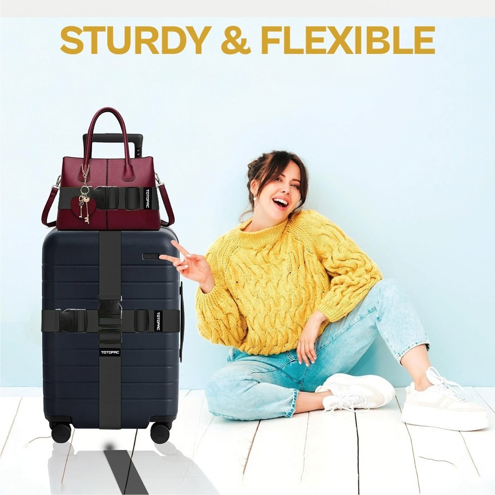 4 Pack Adjustable Luggage Straps Secure Suitcase Belts 72" x 2" (Black)