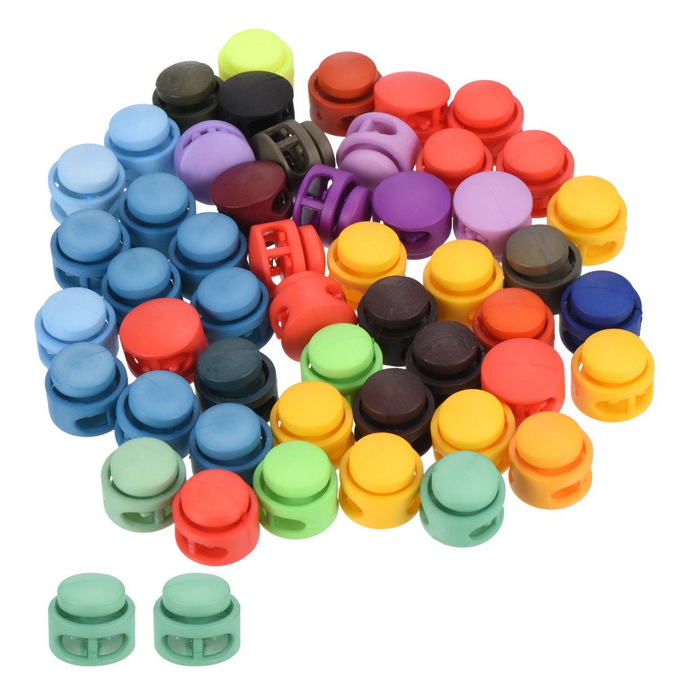 17mm Cord Locks Set, 50 Pack Round Double Hole Multicolor Spring Toggle Stopper