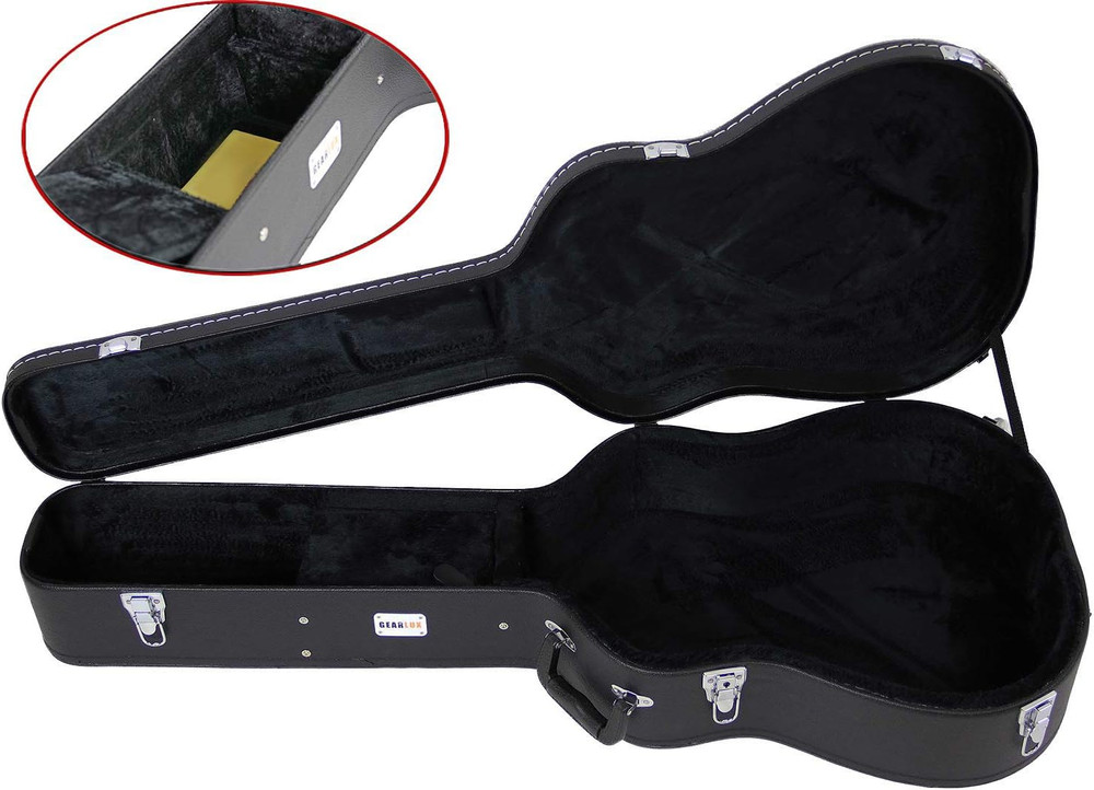 Dreadnought Acoustic Guitar Hardshell Case with Accessory Compartment - Black