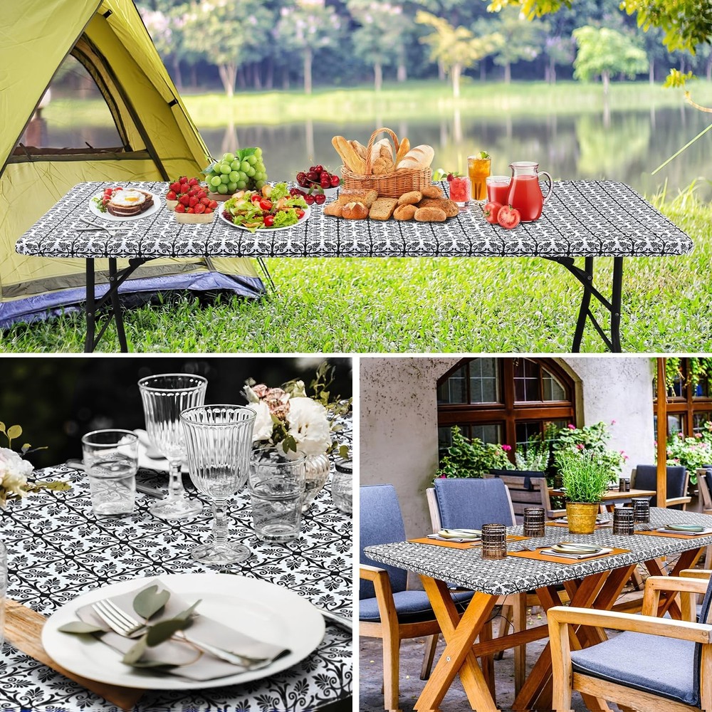 misaya Rectangle Vinyl Table Cloth, Elastic Fitted Flannel Backed Tablecloth,...