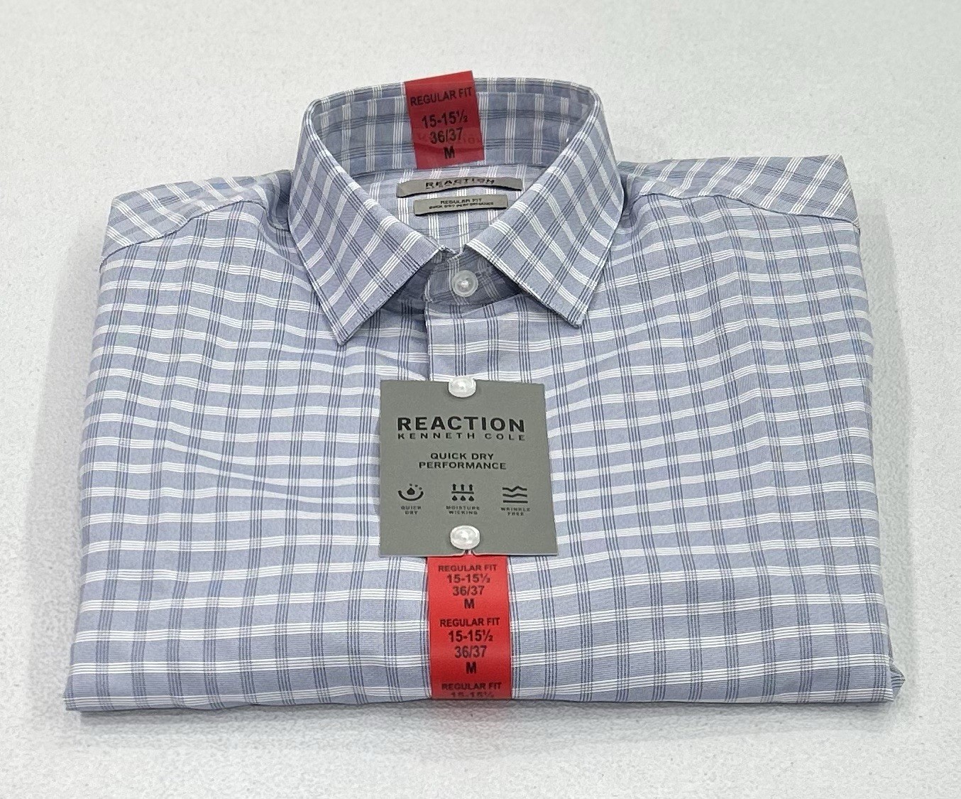 Kenneth Cole Men's Quick Dry Performance Dress Shirt, Blue, M (15-15.5,36/37)