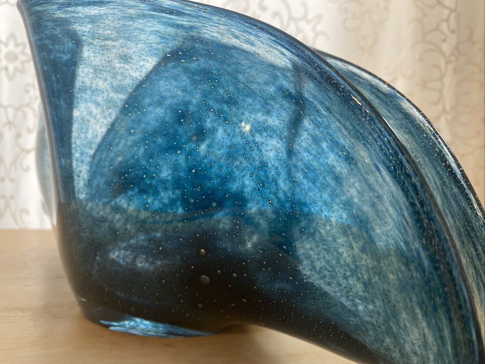 Blue Wavy Hand Made Bubble Vase