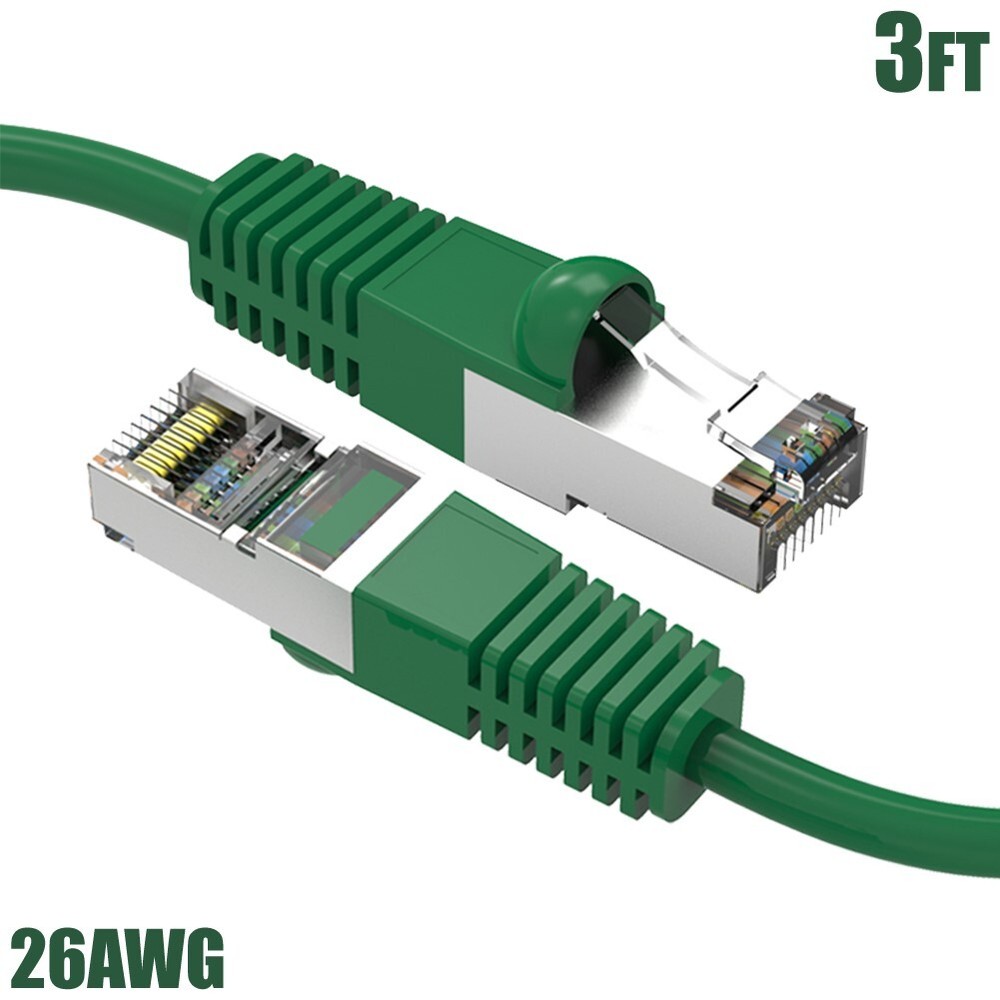3FT Cat5E RJ45 Ethernet LAN Network FTP Shielded Patch Cable Copper 26AWG Green