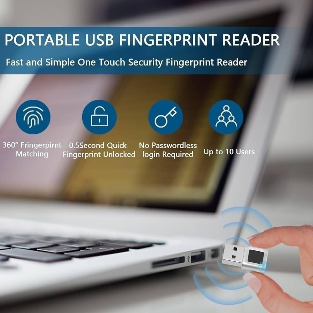 USB Fingerprint Reader Windows Hello Compatible Biometric Security AES256 Encryp