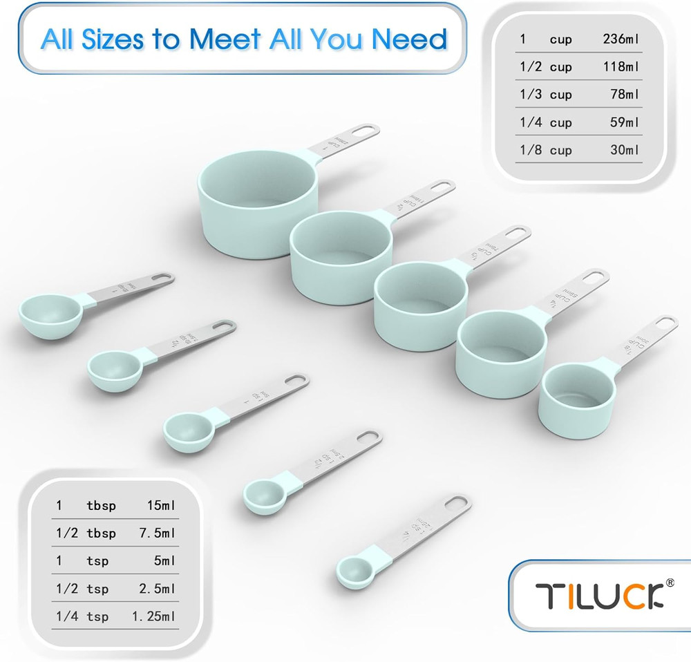 TILUCK Measuring Cups & Spoons Set, Stackable Cups and Spoons, Nesting Measure C