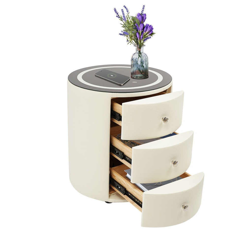 Nightstand with Charging Station End Table Bedside Table With 3 Storage Drawers