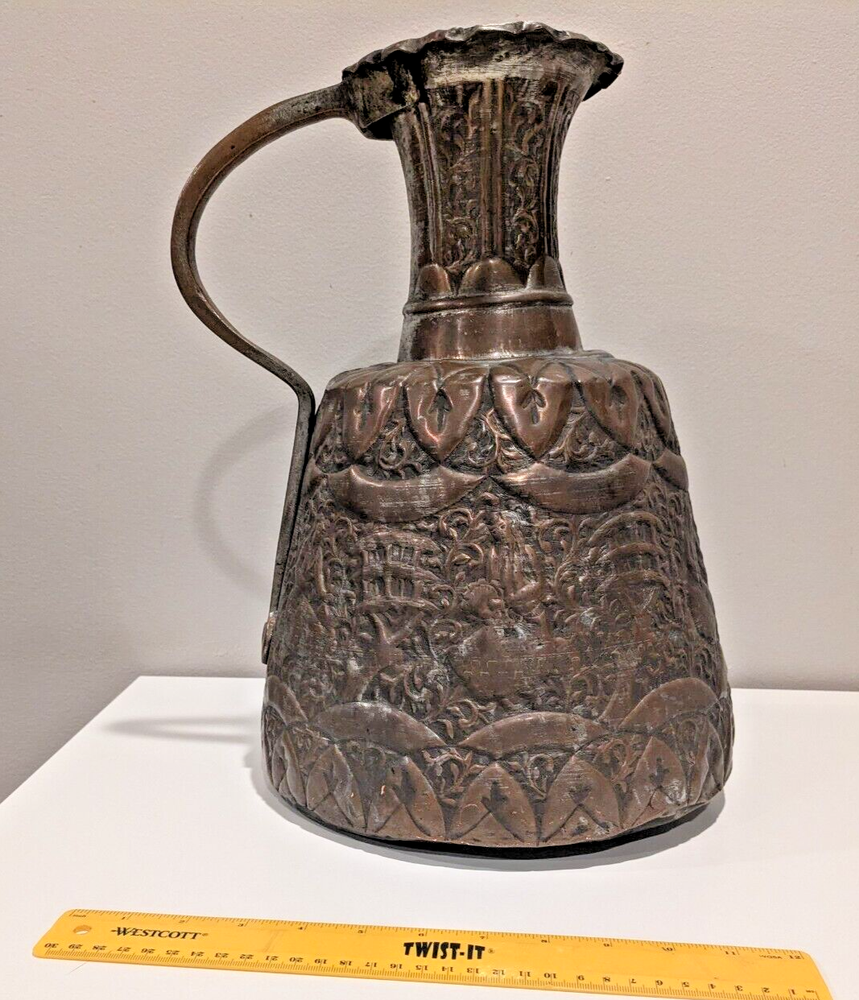 ANTIQUE MIDDLE EASTERN/PERSIAN LARGE TINNED COPPER jug ewer jar